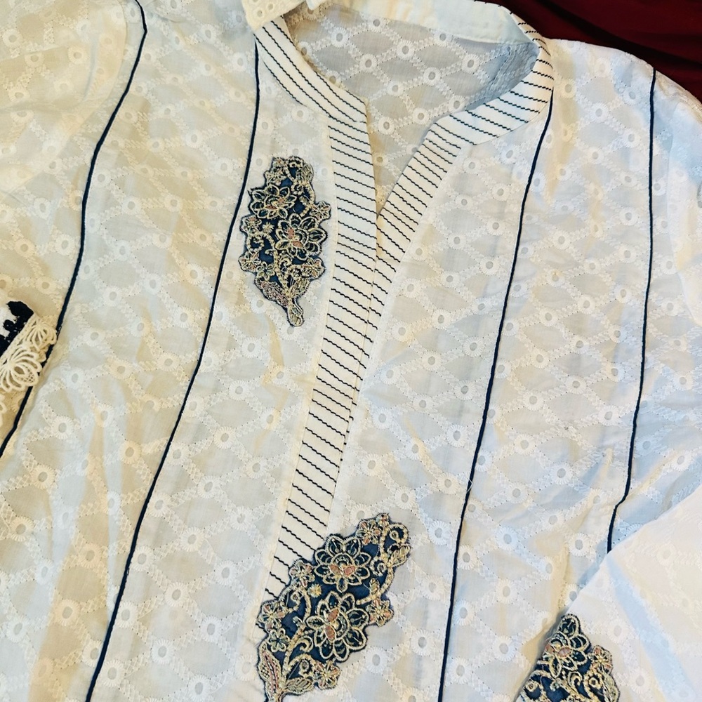 Elegant White and Blue Embroidered 3 PCs anarkali Dress EID COLLECTION
